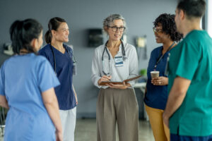 Medical Team Engaged in Collaborative Discussion in a Hospital Setting